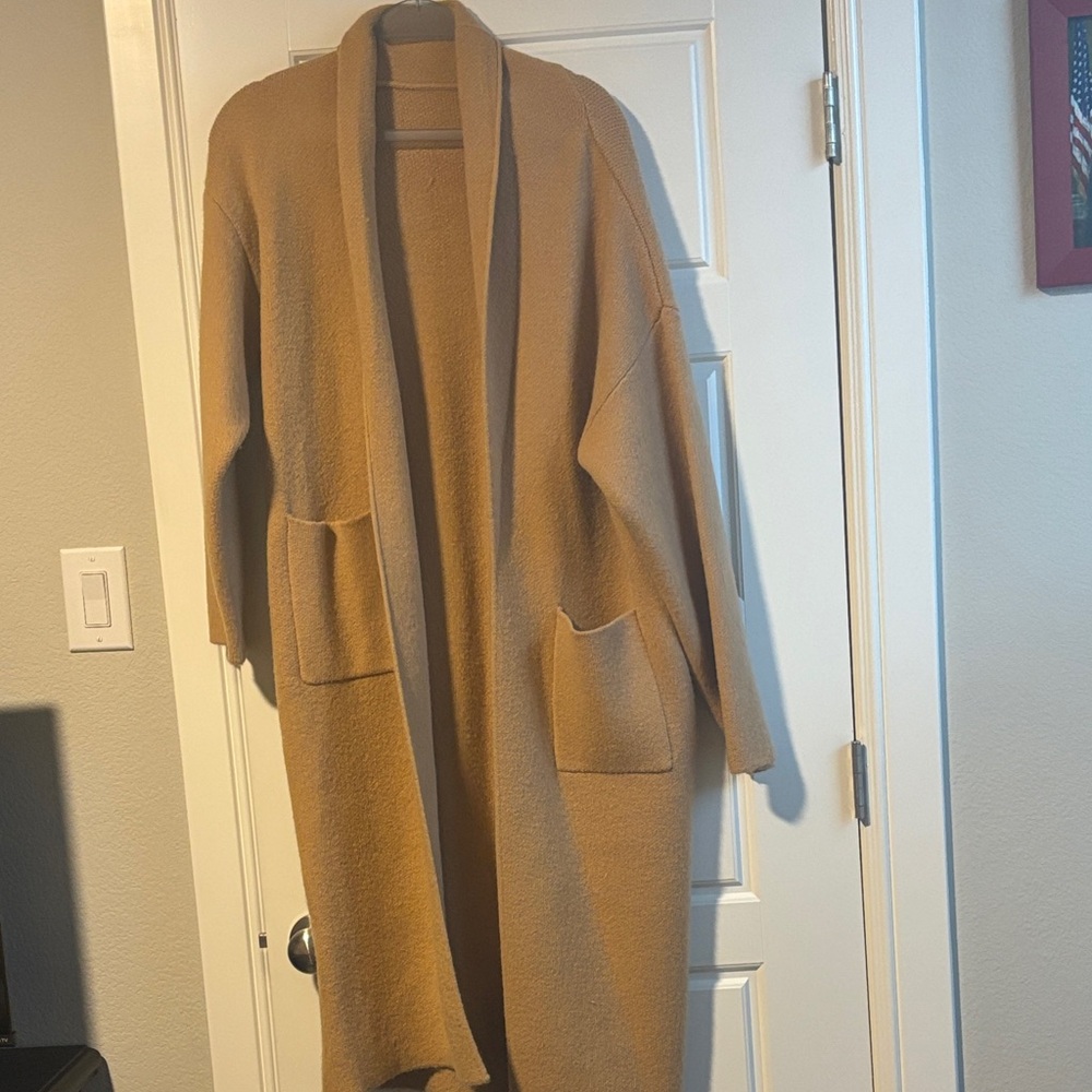 Cozy Tan Open Front Cardigan